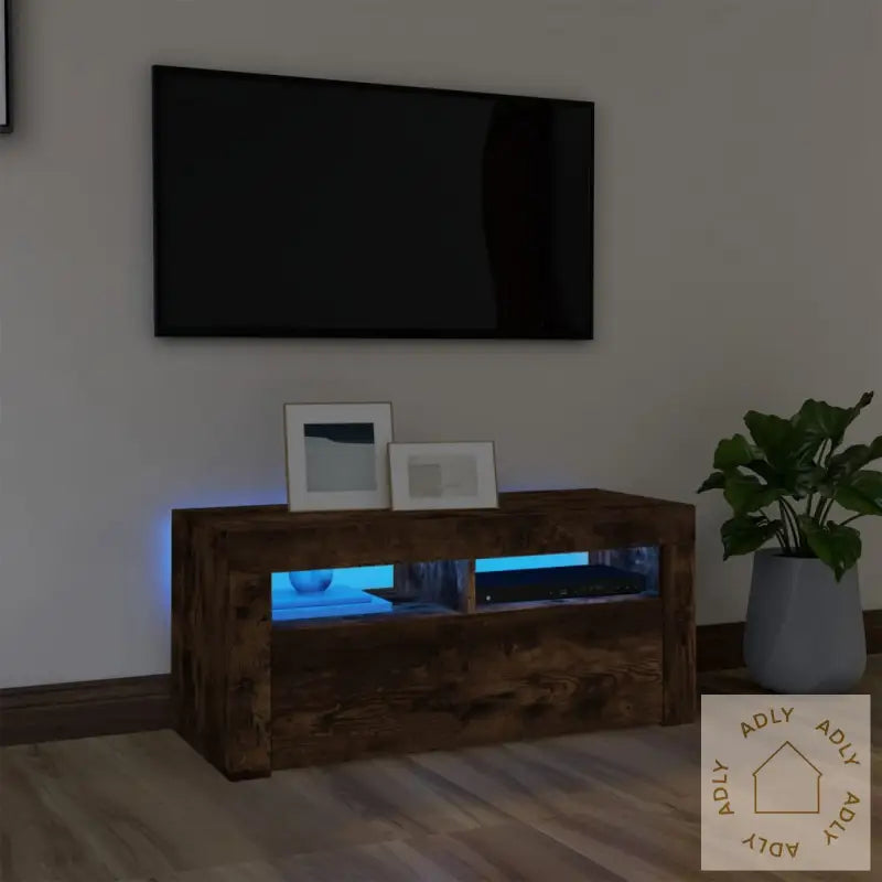 Tv-Benk Med Led-Lys Røkt Eik 90X35X40 Cm