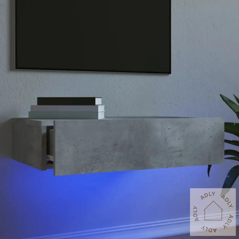 Tv-Benk Med Led-Lys Betonggrå 60X35X15,5 Cm