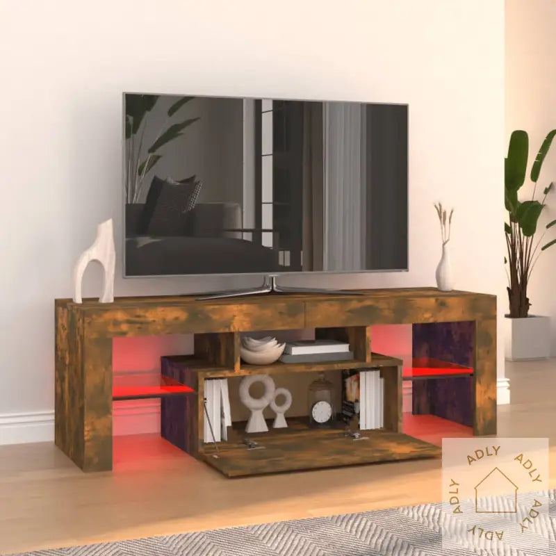 Tv-Benk Med Led-Lys Røkt Eik 120X35X40 Cm