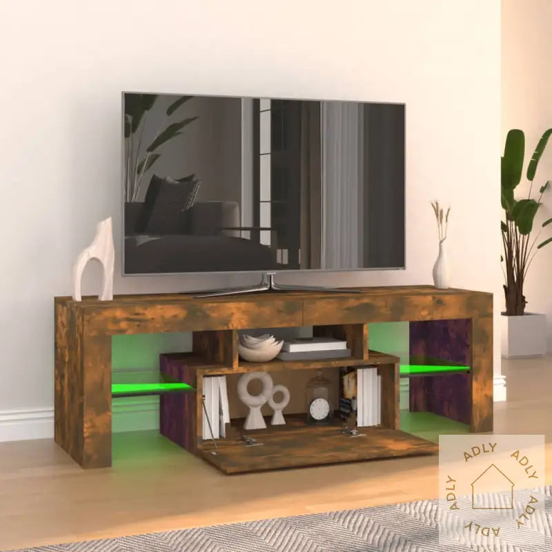 Tv-Benk Med Led-Lys Røkt Eik 120X35X40 Cm