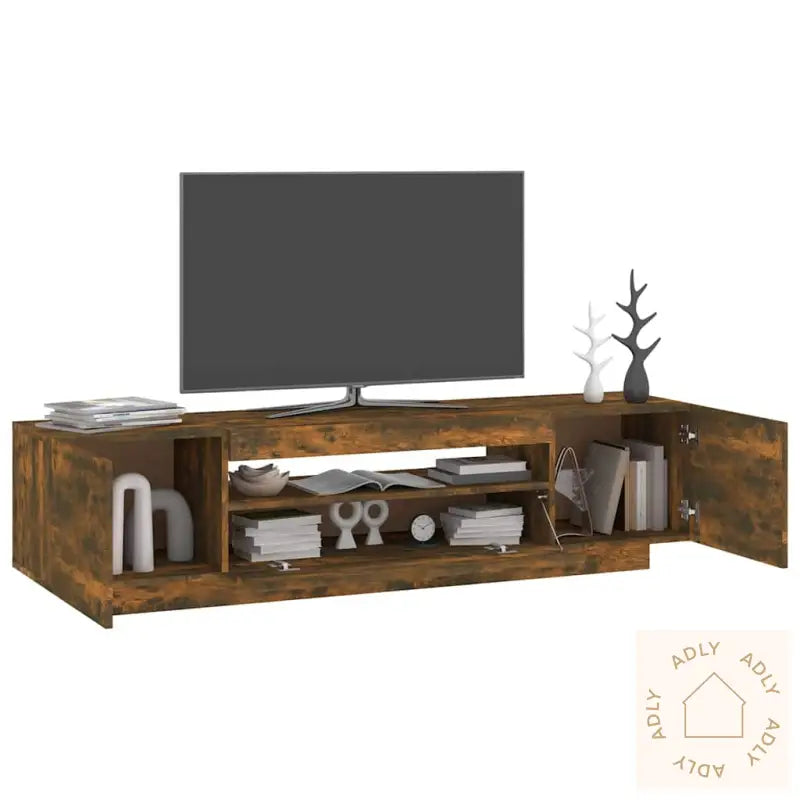 Tv-Benk Med Led-Lys Røkt Eik 160X35X40 Cm