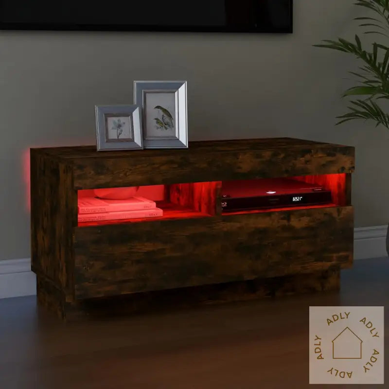 Tv-Benk Med Led-Lys Røkt Eik 80X35X40 Cm