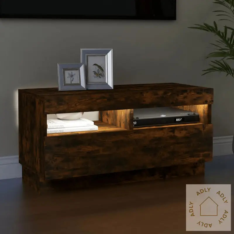 Tv-Benk Med Led-Lys Røkt Eik 80X35X40 Cm