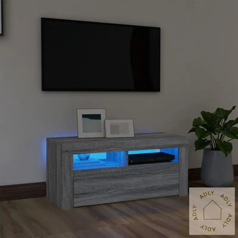 Tv-Benk Med Led-Lys Grå Sonoma 90X35X40 Cm