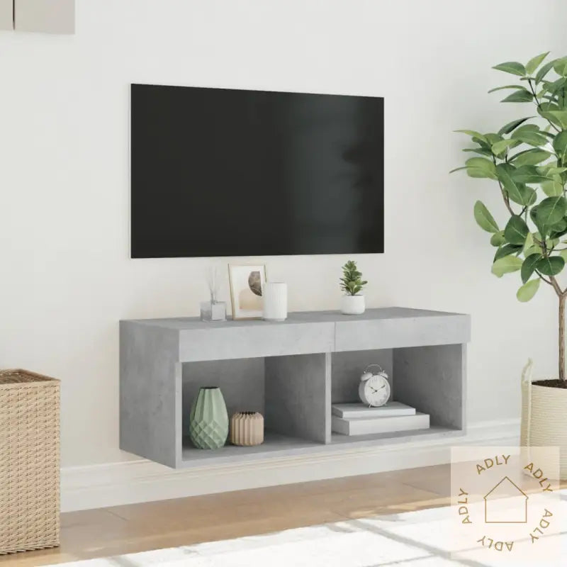 Tv-Benk Med Led-Lys Betonggrå 80X30X30 Cm