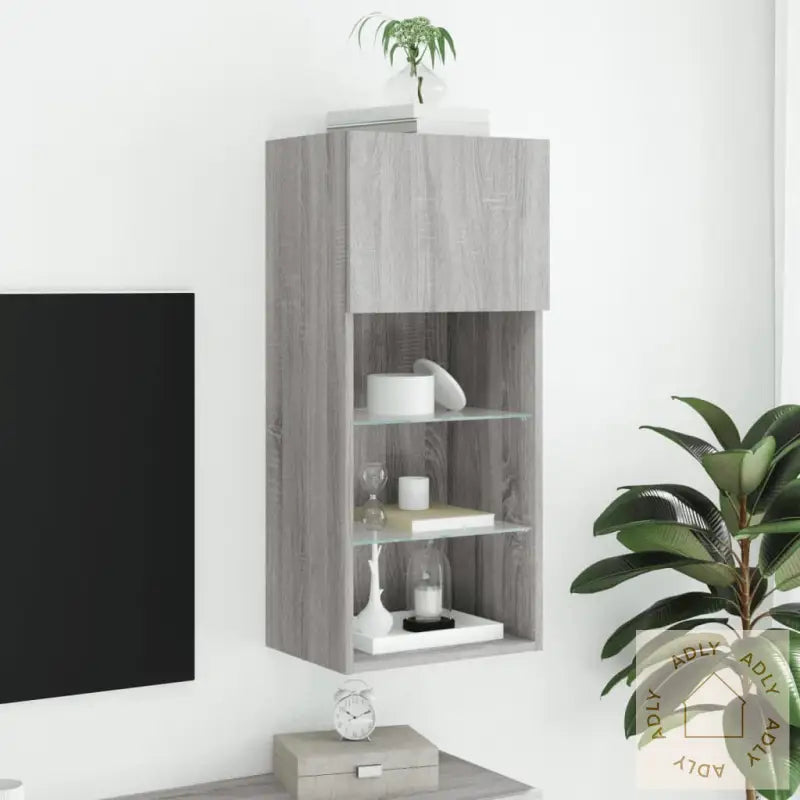 Tv-Benk Med Led-Lys Grå Sonoma 40,5X30X90 Cm