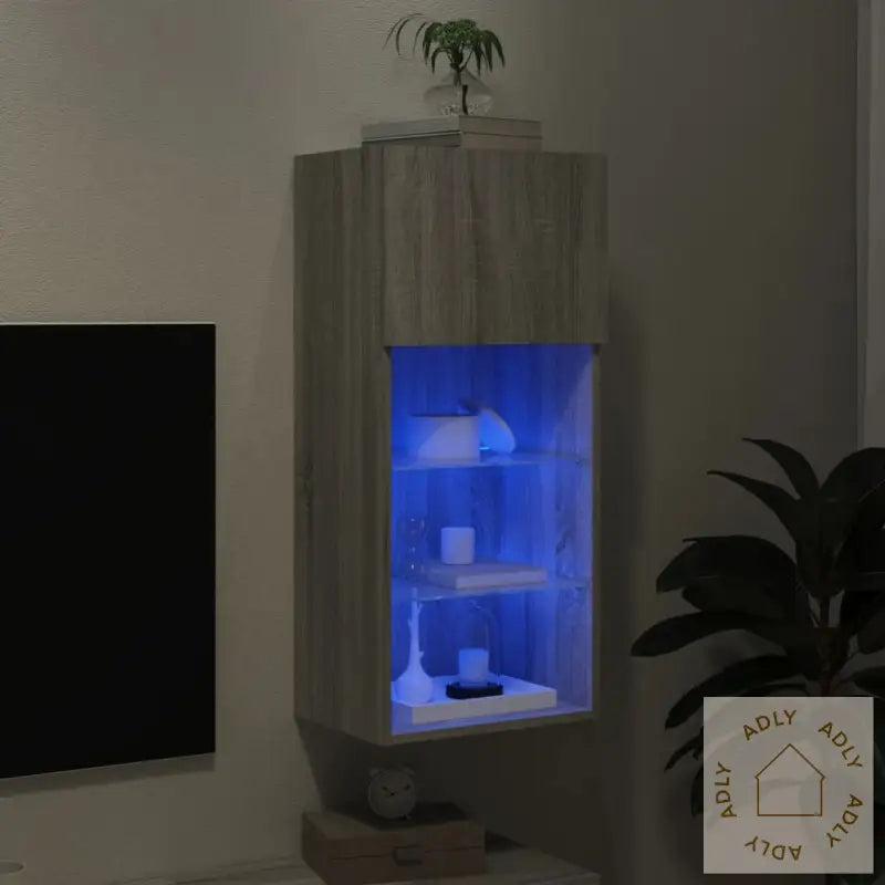 Tv-Benk Med Led-Lys Grå Sonoma 40,5X30X90 Cm