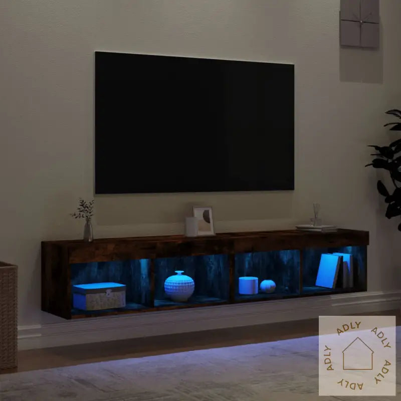 Tv-Benker Med Led-Lys 2 Stk Røkt Eik 80X30X30 Cm