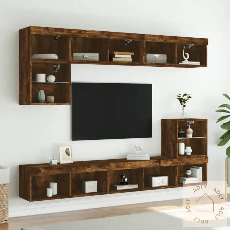 Tv-Benker Med Led-Lys 2 Stk Røkt Eik 80X30X30 Cm