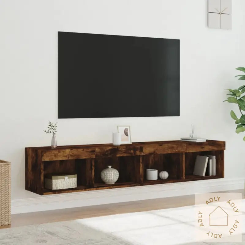 Tv-Benker Med Led-Lys 2 Stk Røkt Eik 80X30X30 Cm