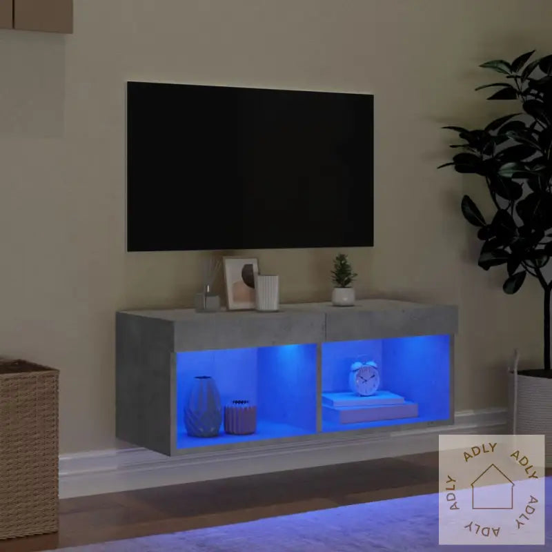 Tv-Benk Med Led-Lys Betonggrå 80X30X30 Cm