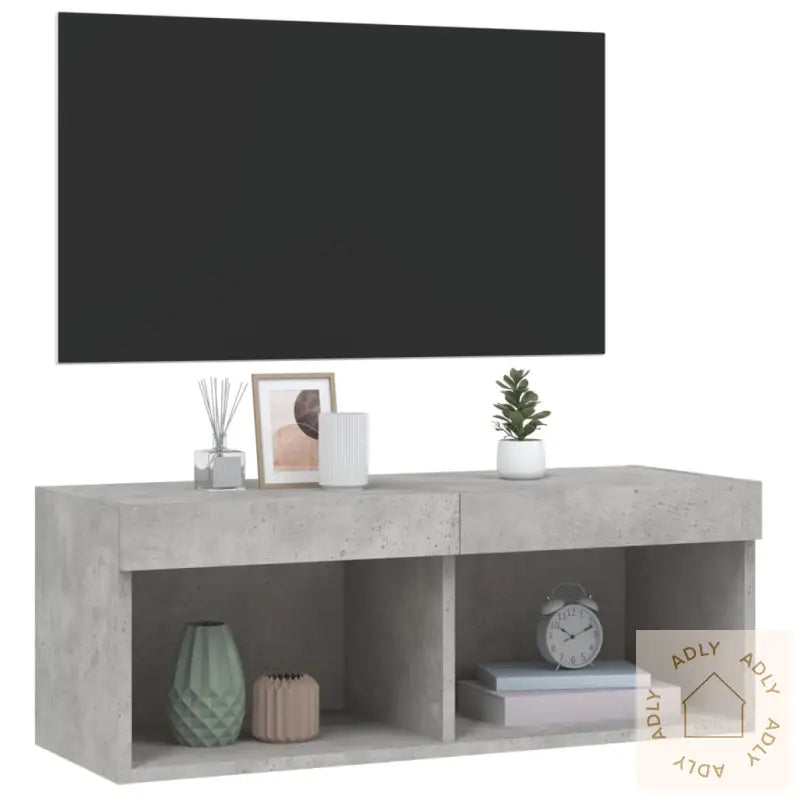 Tv-Benk Med Led-Lys Betonggrå 80X30X30 Cm