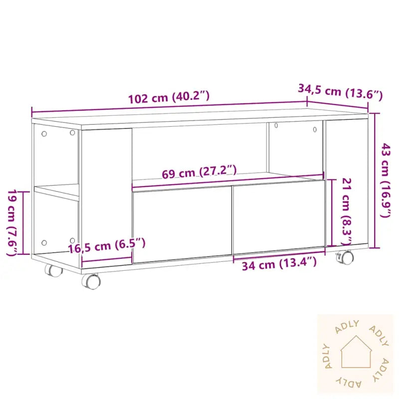 Tv-Benk Sonoma Eik 102X34,5X43 Cm Konstruert Tre