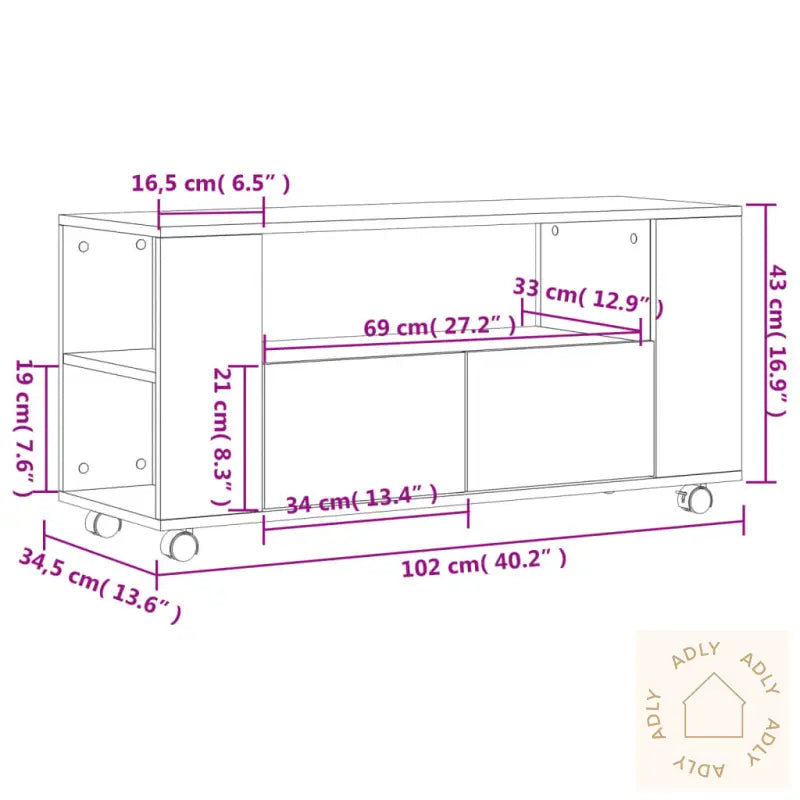 Tv-Benk Betonggrå 102X34,5X43 Cm Konstruert Tre