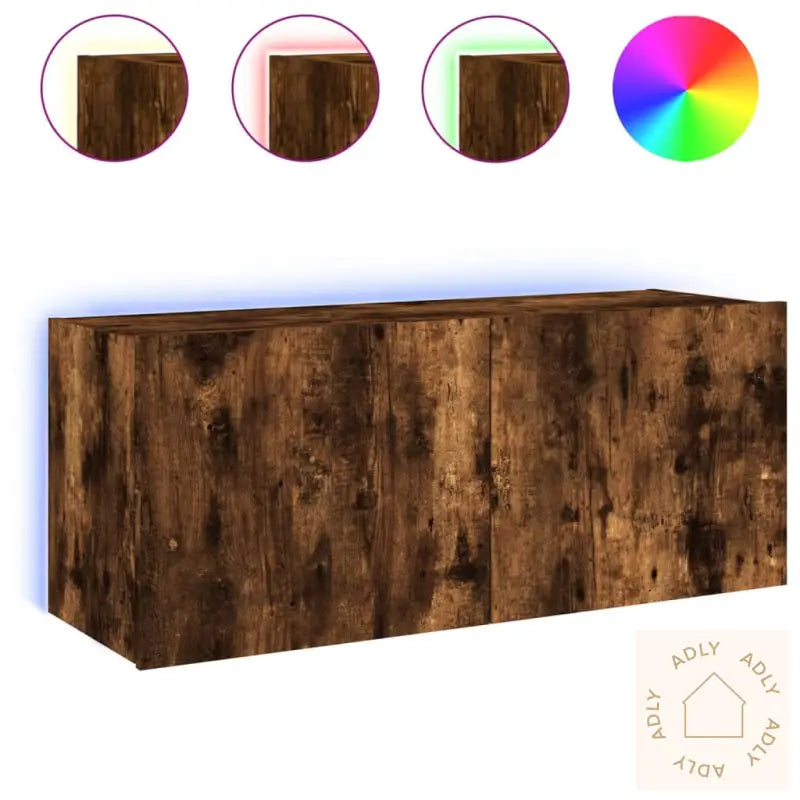 Vegghengt Tv-Benk Med Led Røkt Eik 100X35X41 Cm