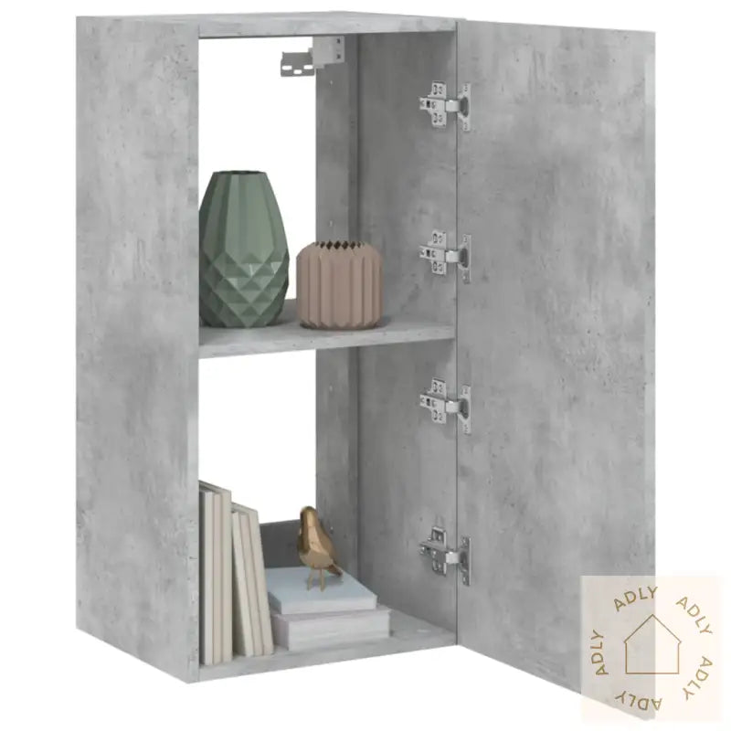 Vegghengt Tv-Benk Med Led-Lys Betonggrå 40,5X35X80 Cm