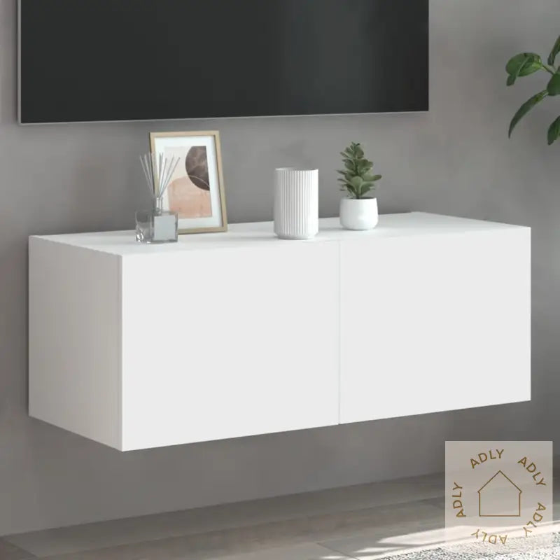 Vegghengt Tv-Benk Med Led Hvit 80X35X31 Cm