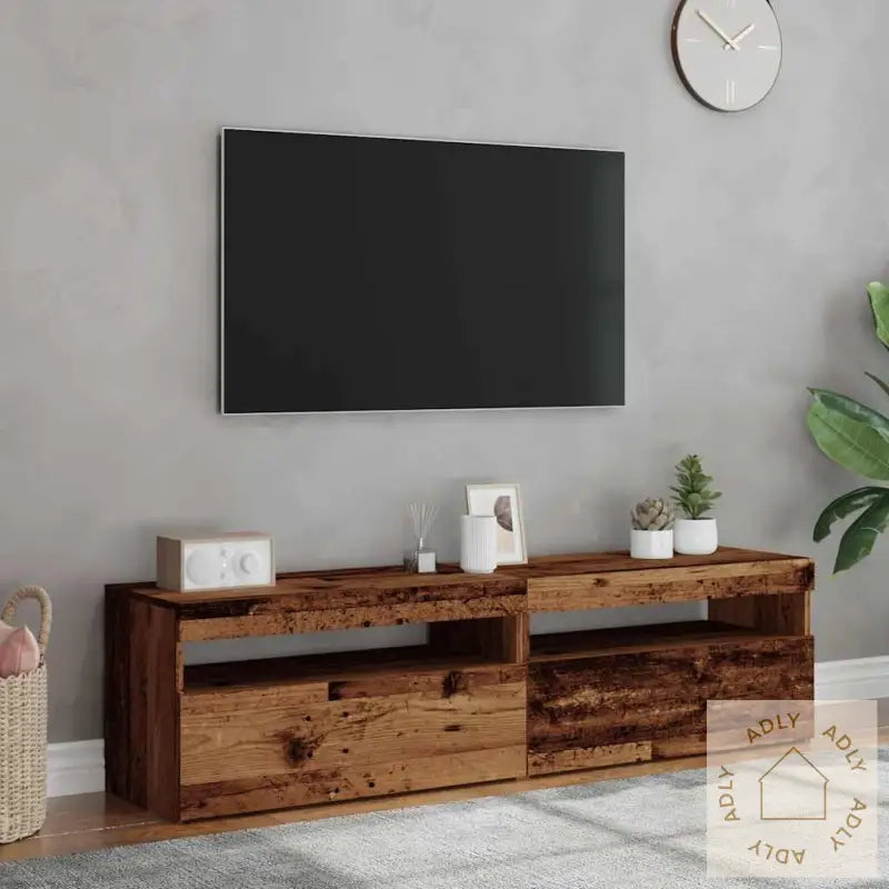 Tv-Benk Med Led-Lys 2 Stk Gammelt Tre Konstruert Tre