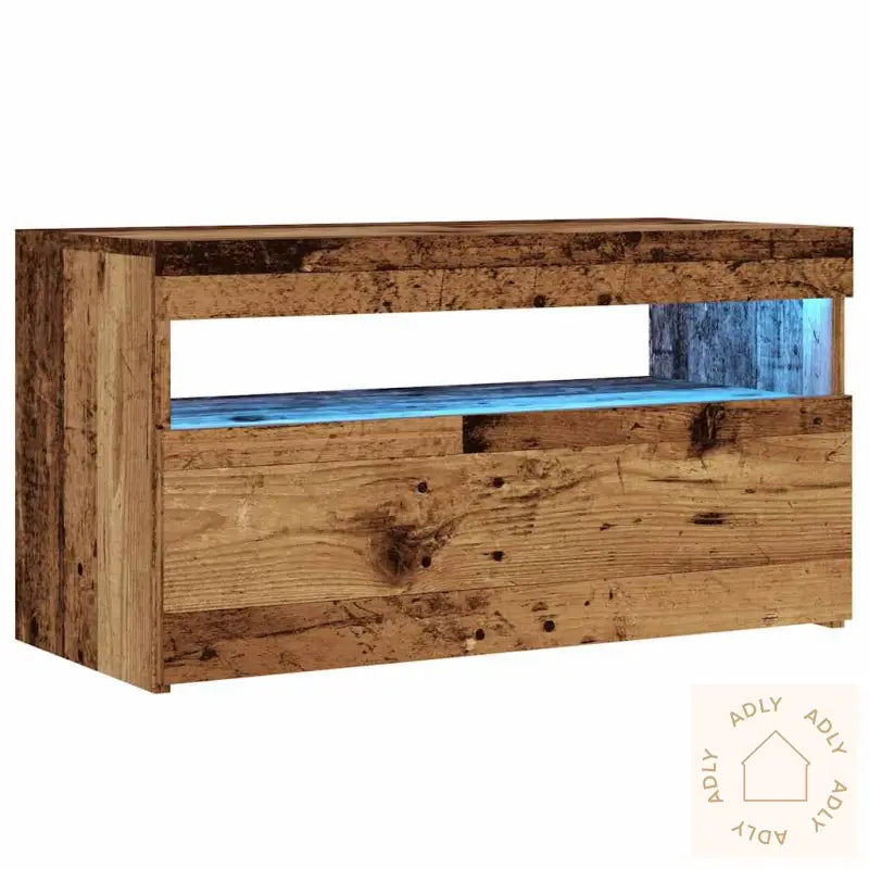 Tv-Benk Med Led-Lys 2 Stk Gammelt Tre Konstruert Tre