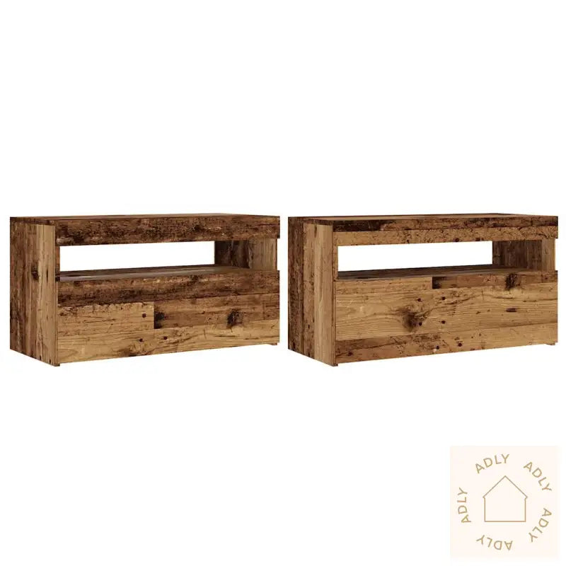 Tv-Benk Med Led-Lys 2 Stk Gammelt Tre Konstruert Tre