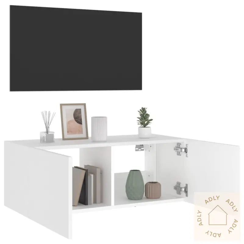 Vegghengt Tv-Benk Med Led Hvit 80X35X31 Cm