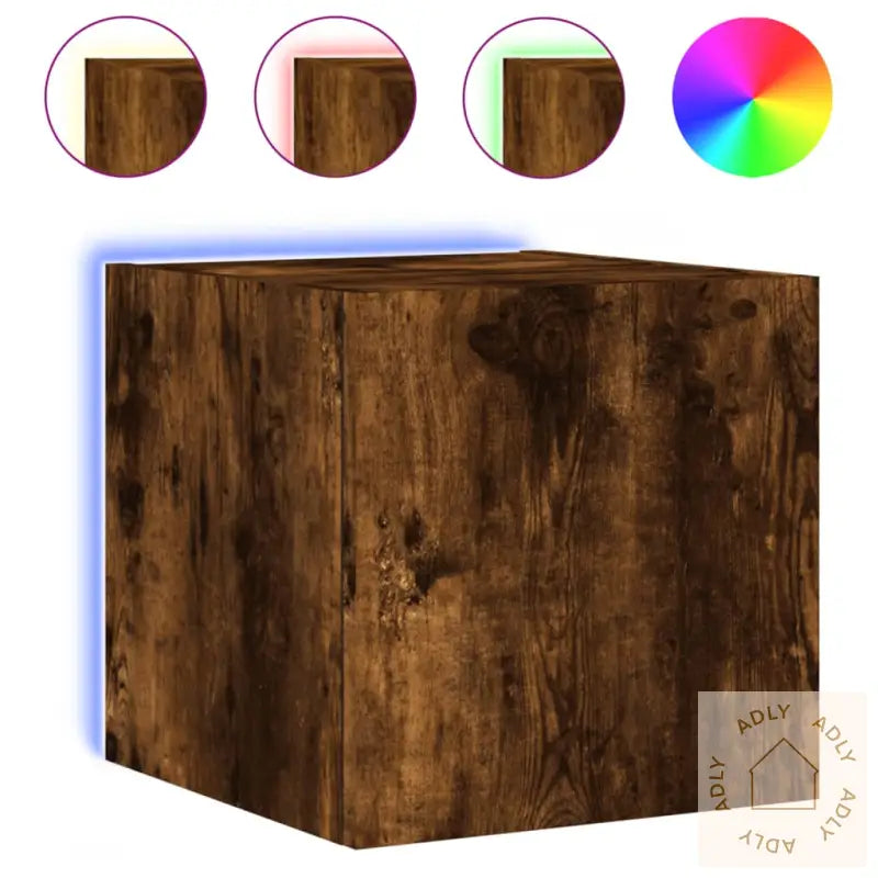 Vegghengt Tv-Benk Med Led Røkt Eik 30,5X35X30 Cm