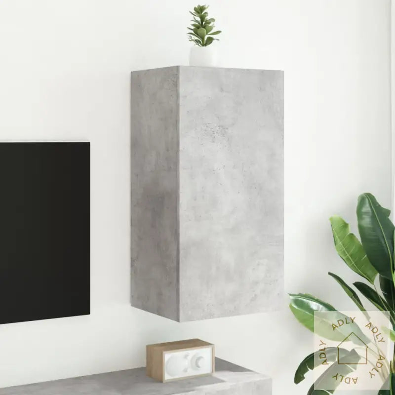 Vegghengt Tv-Benk Med Led-Lys Betonggrå 40,5X35X80 Cm