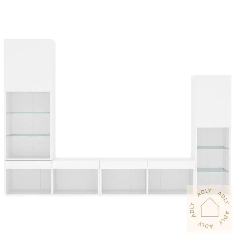 Vegghengte Tv-Enheter Med Led 4 Deler Hvit Konstruert Tre