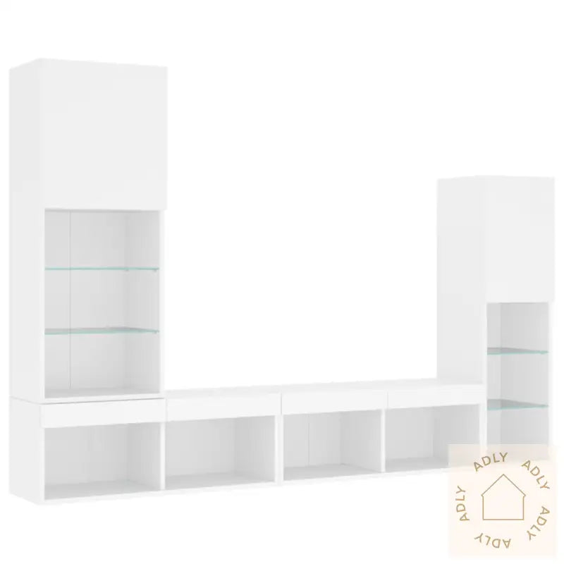 Vegghengte Tv-Enheter Med Led 4 Deler Hvit Konstruert Tre