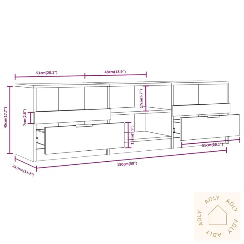Tv-Benk Sonoma Eik 150X33,5X45 Cm Konstruert Tre