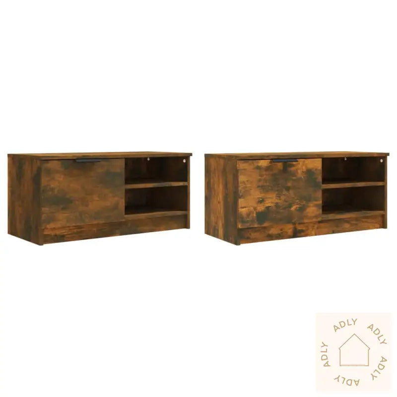 Tv-Benker 2 Stk Røkt Eik 80X35X36,5 Cm Konstruert Tre