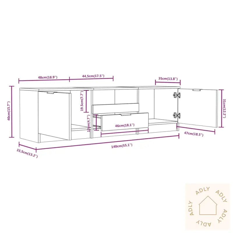 Tv-Benk Hvit 140X35X40 Cm Konstruert Tre