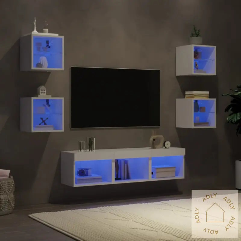 Vegghengte Tv-Enheter 7 Deler Hvit Konstruert Tre