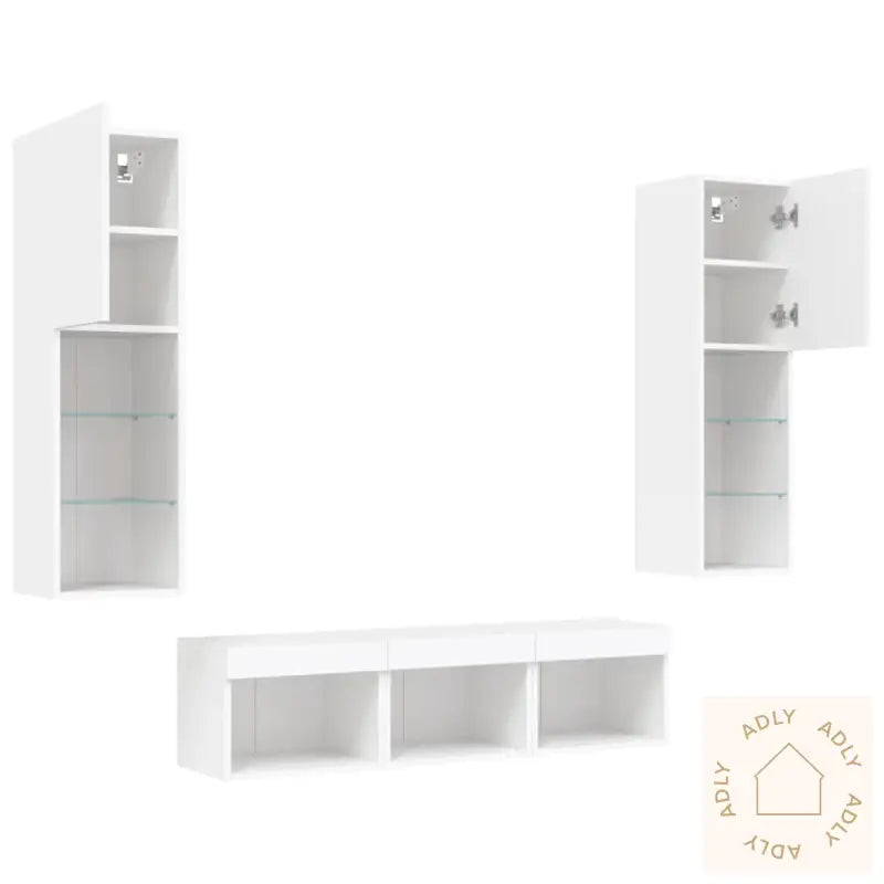 Vegghengte Tv-Enheter Med Led 5 Deler Hvit Konstruert Tre