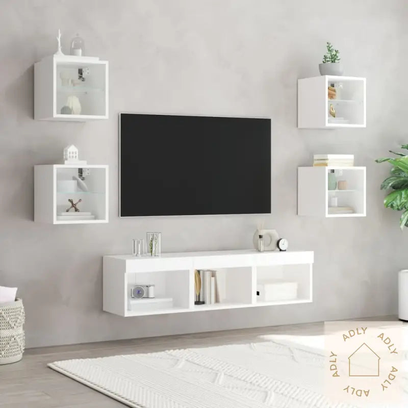 Vegghengte Tv-Enheter 7 Deler Hvit Konstruert Tre