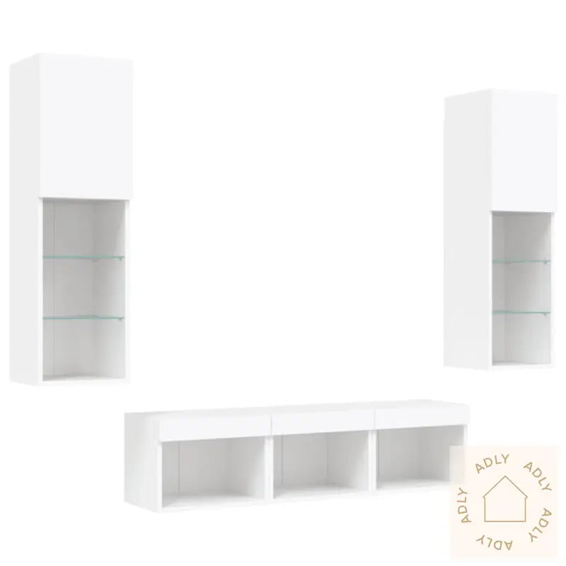 Vegghengte Tv-Enheter Med Led 5 Deler Hvit Konstruert Tre