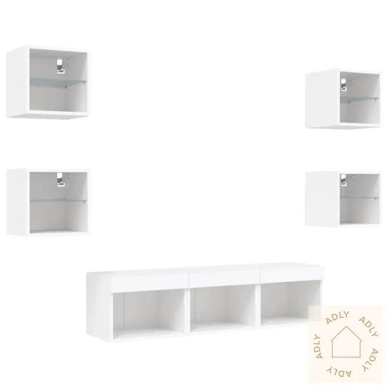 Vegghengte Tv-Enheter 7 Deler Hvit Konstruert Tre