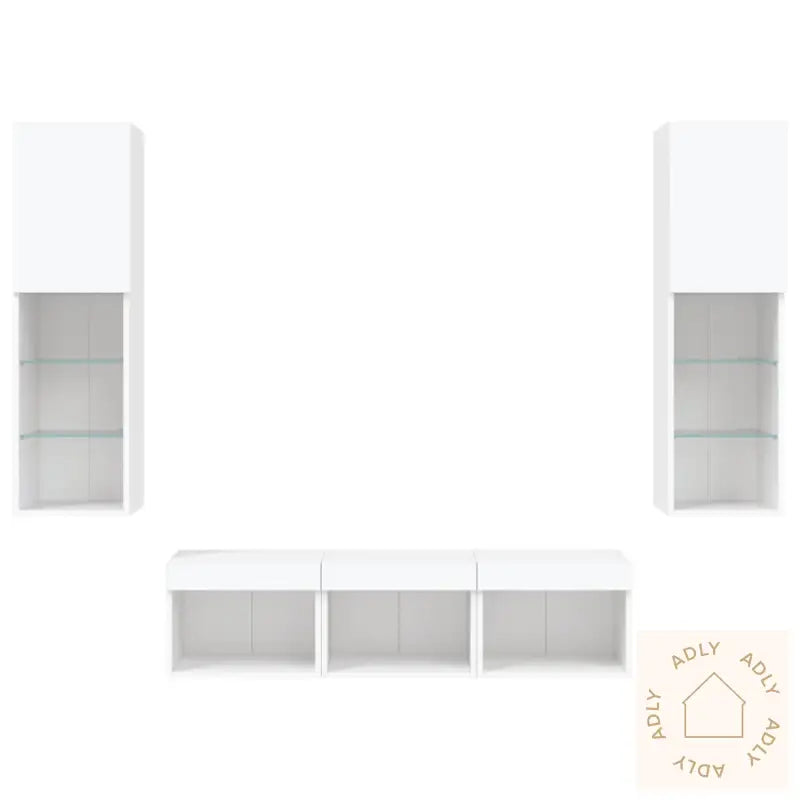 Vegghengte Tv-Enheter Med Led 5 Deler Hvit Konstruert Tre