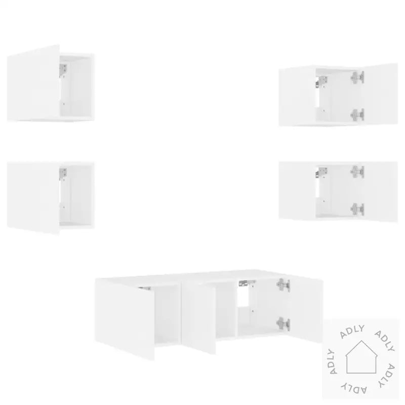 Vegghengte Tv-Enheter Med Led 6 Deler Hvit Konstruert Tre