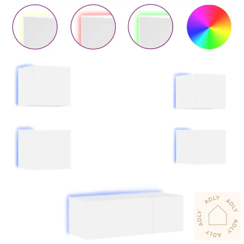 Vegghengte Tv-Enheter Med Led 6 Deler Hvit Konstruert Tre