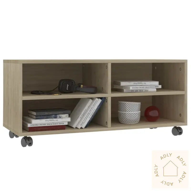 Tv-Benk Med Hjul Sonoma Eik 90X35X35 Cm Konstruert Tre