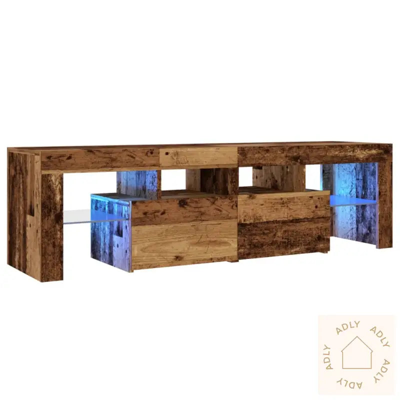 Tv-Benk Med Led-Lys Gammelt Tre 140X36,5X40 Cm Konstruert Tre