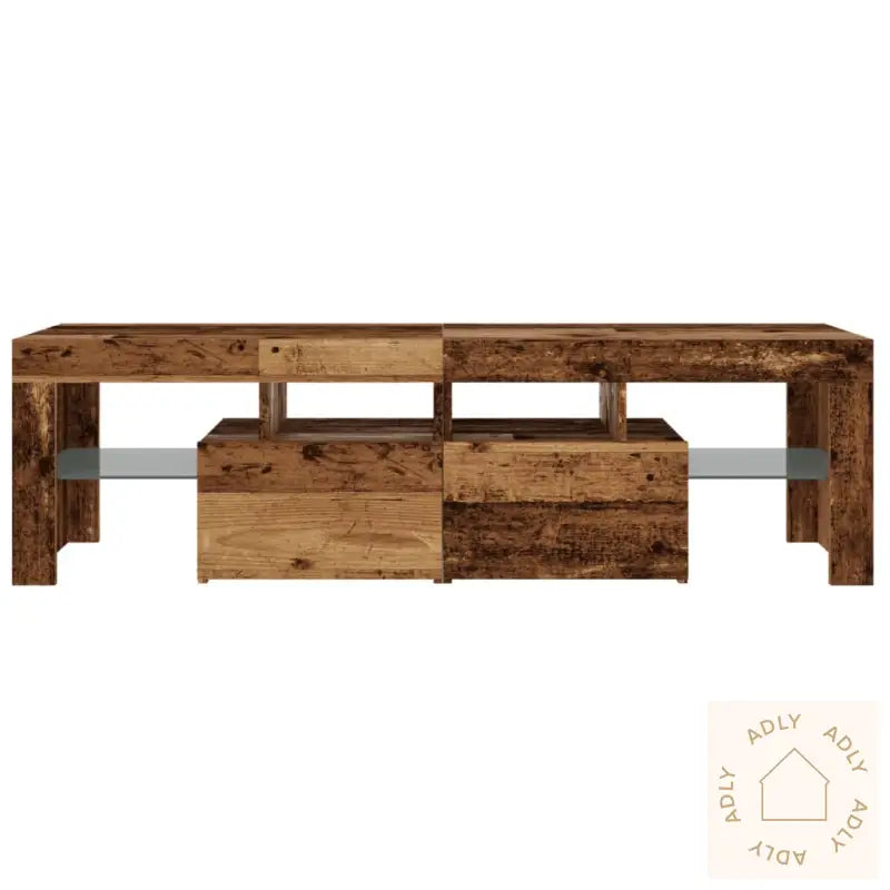 Tv-Benk Med Led-Lys Gammelt Tre 140X36,5X40 Cm Konstruert Tre