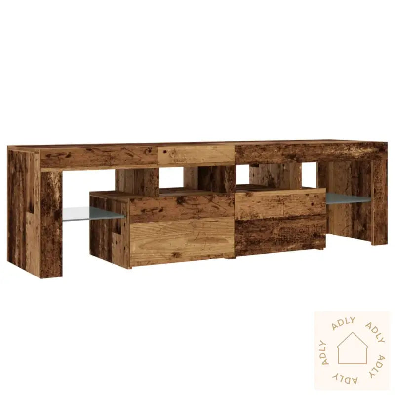 Tv-Benk Med Led-Lys Gammelt Tre 140X36,5X40 Cm Konstruert Tre