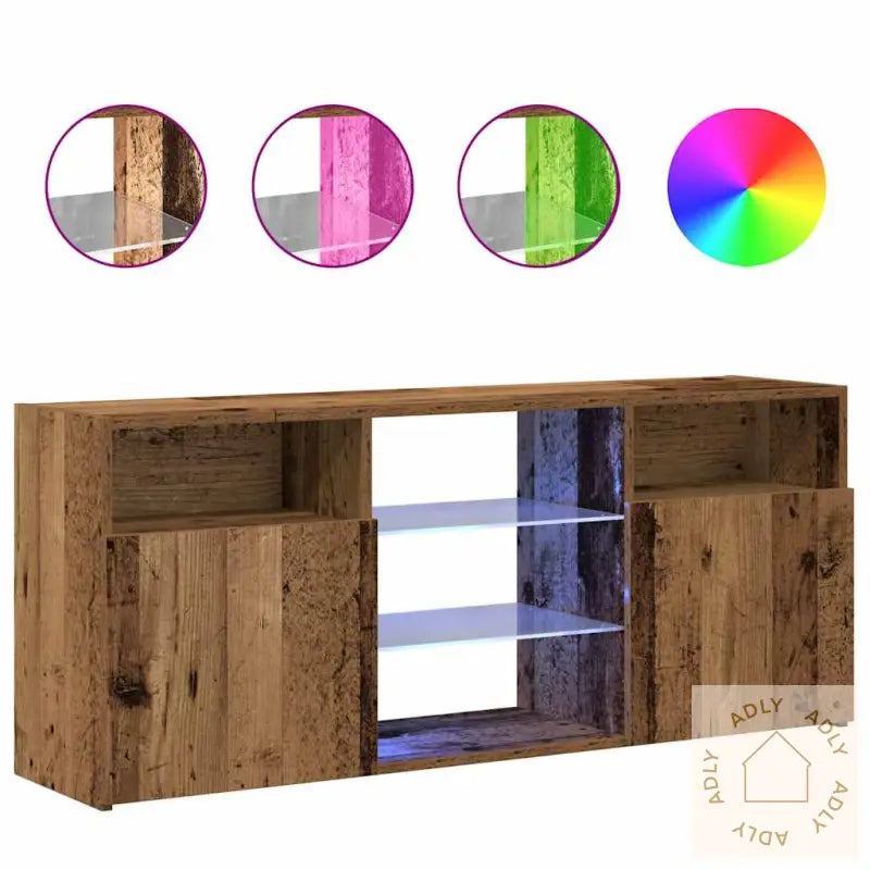 Tv-Benk Med Led-Lys Gammelt Tre 120X30X50 Cm Konstruert Tre