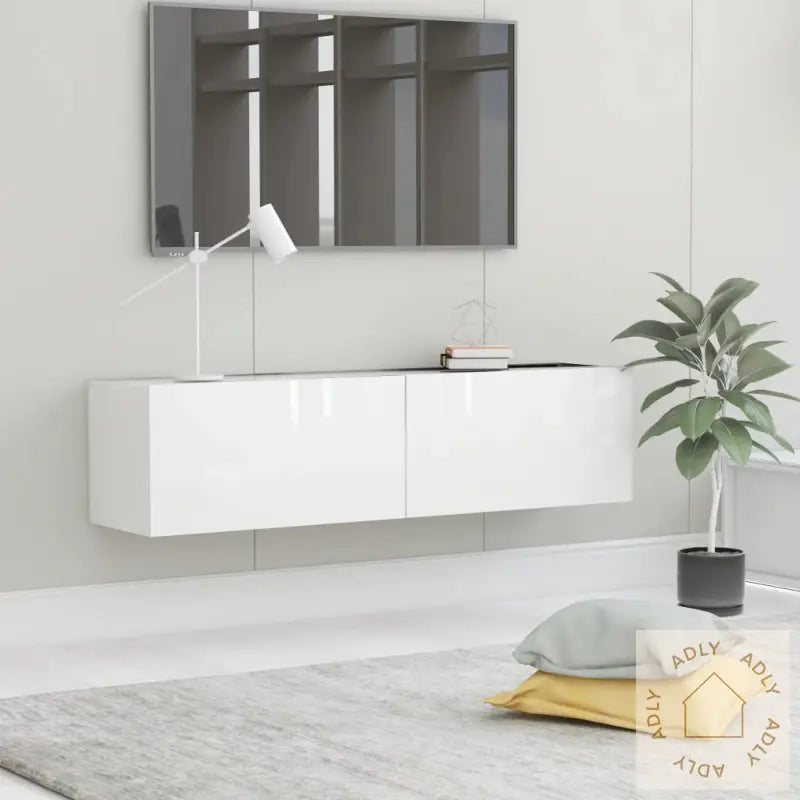 Tv-Benk Høyglans Hvit 120X30X30 Cm Konstruert Tre