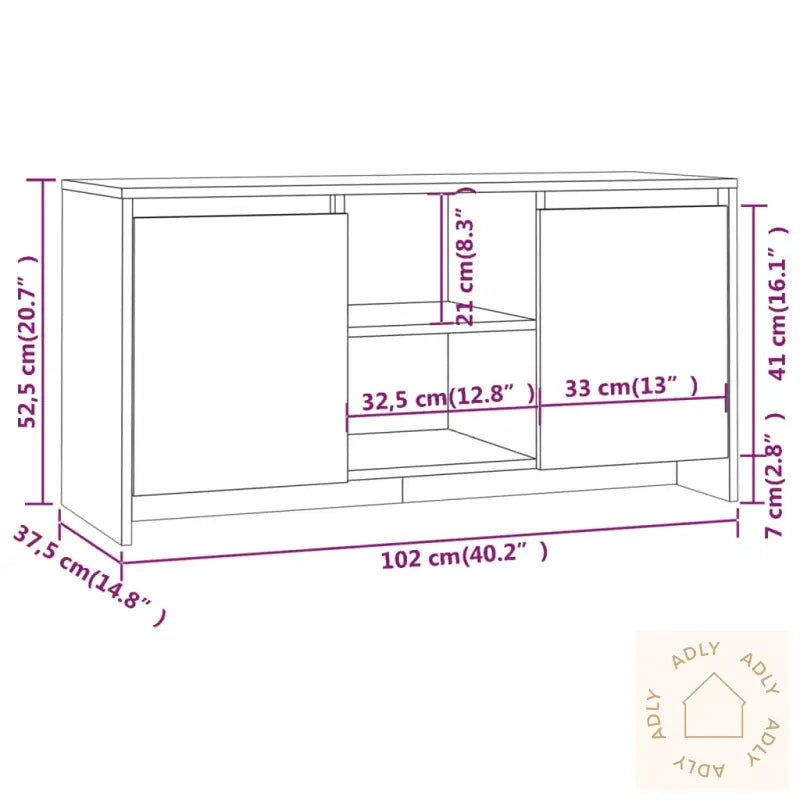 Tv-Benk Grå Sonoma Eik 102X37,5X52,5 Cm Konstruert Tre