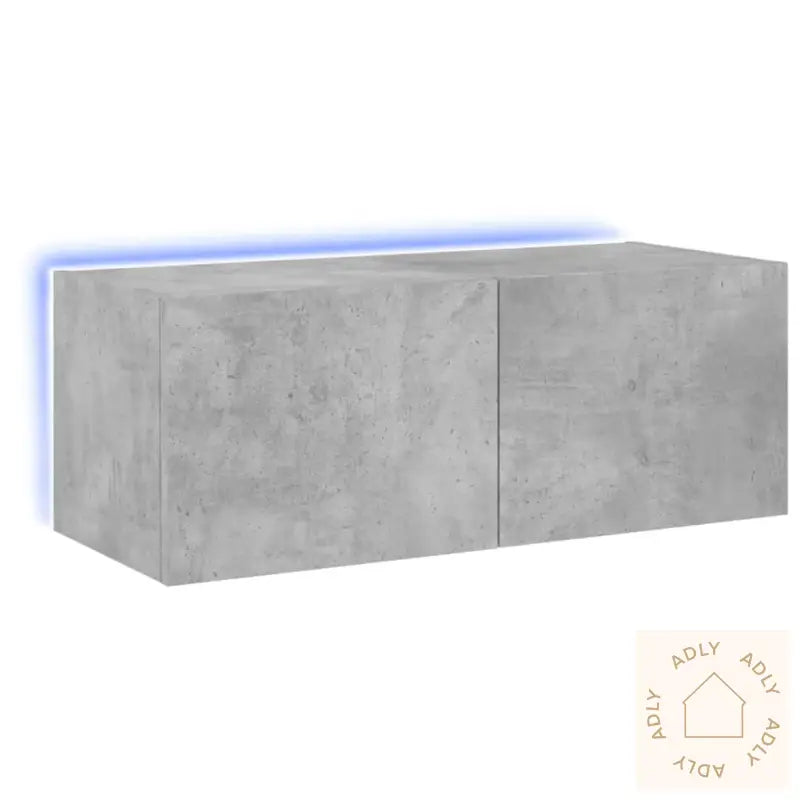 Vegghengt Tv-Benk Med Led-Lys Betonggrå 80X35X31 Cm