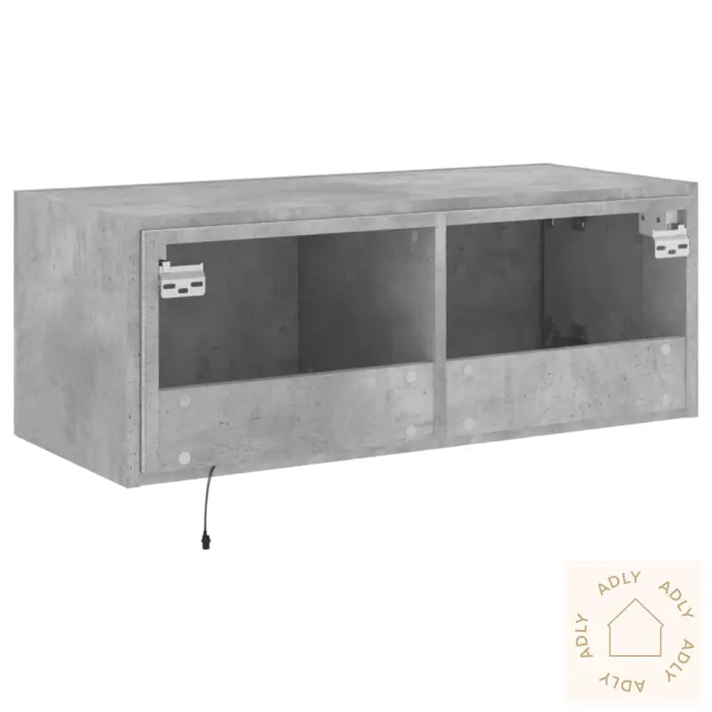 Vegghengt Tv-Benk Med Led-Lys Betonggrå 80X35X31 Cm