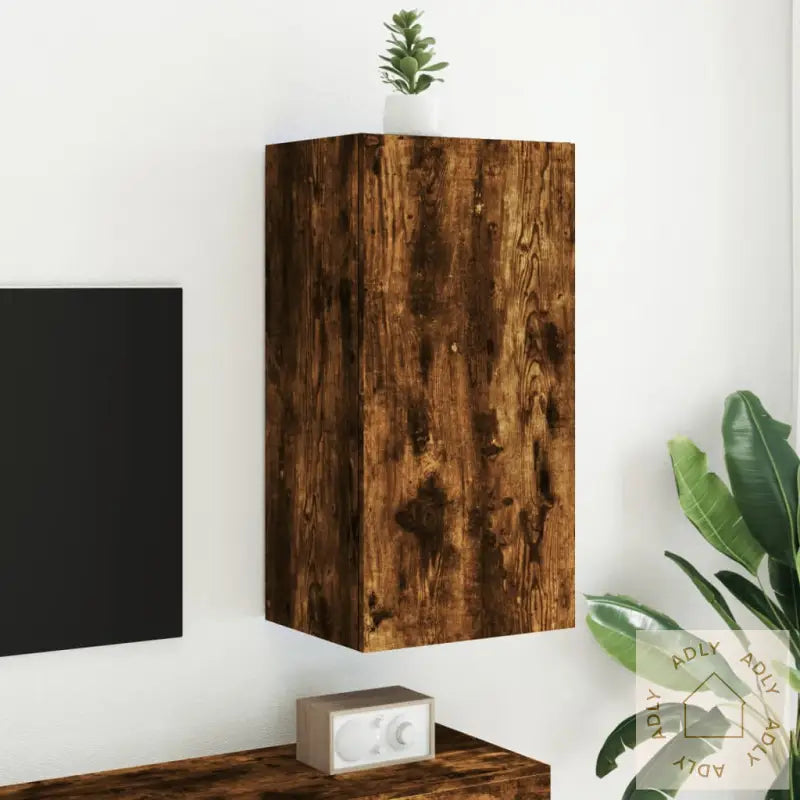 Vegghengt Tv-Benk Med Led Røkt Eik 40,5X35X80 Cm